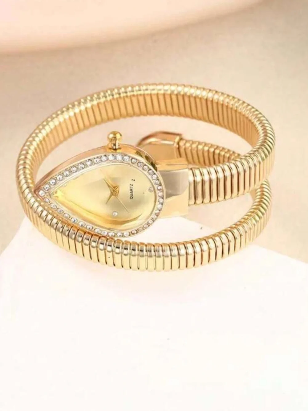 Gold Serpenti Coil Watch | Crystal Bezel Luxe Wrap Bracelet